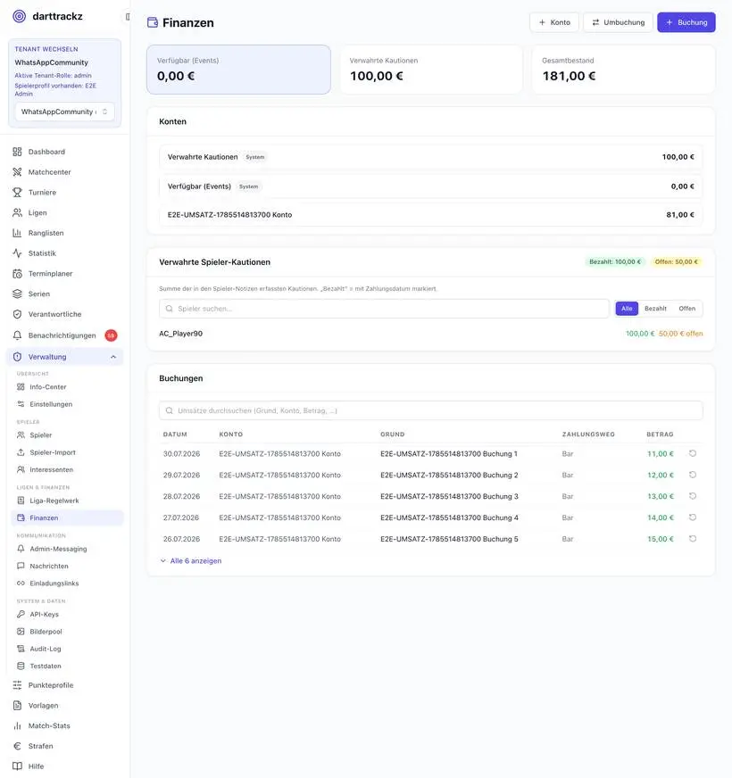 Vereinskasse in darttrackz